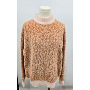 Listicle Fuzzy Textured Mock Neck Sweater – Blush Camel Mix – Size M